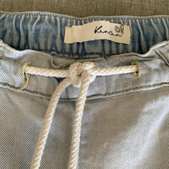 Kancan Estilo Light Acid Wash Jeans 5/26 Wide Leg Elastic Drawstring Waist Crop - Picture 14 of 16